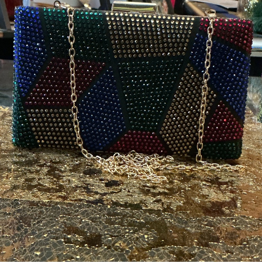 Multicolor Geometric Rhinestone Clutch - Picture 4 of 4